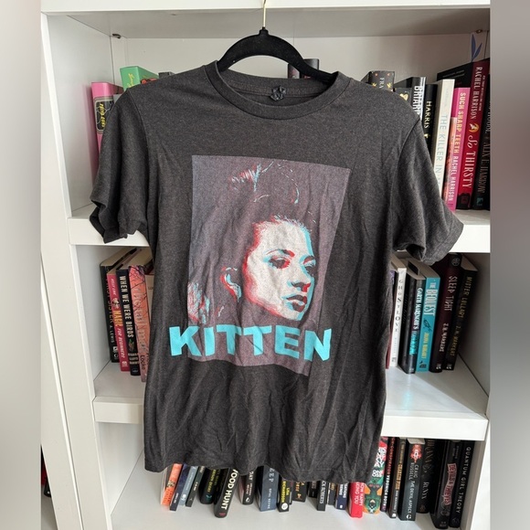 Black tultex vintage retro fitted kitten band tee graphic T-shirt top y2k 2000s - Picture 1 of 4